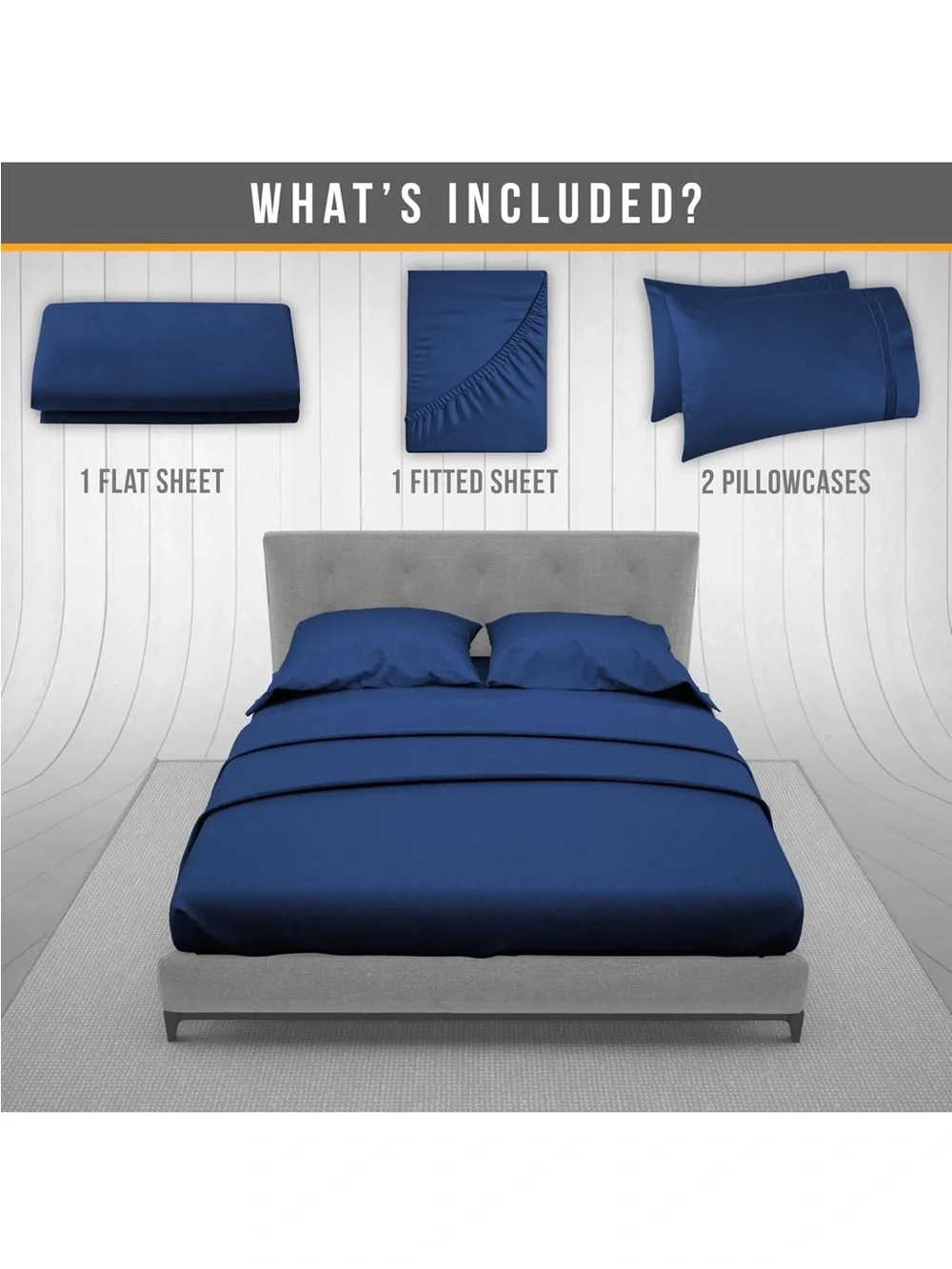 NEW Abeero Home King Size Sheets Set with Elastic Corner Straps -4pc Navy Blue